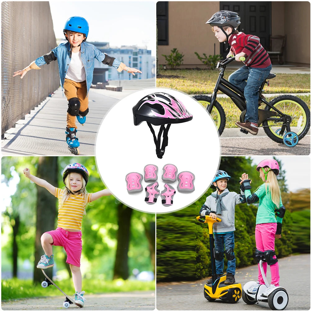 7Pcs Roller Skating Kids Boy Girl Safety Helmet Knee Elbow Pad Sets Cycling Skate Bicycle Scooter Helmet Protection Safety Guard