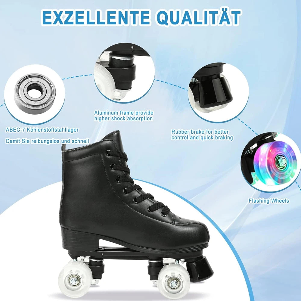 PU Leather Roller Skates Skating Shoes Sliding Inline Quad Skates Sneakers Training Europe Size 4 Wheels Flash Roller Skate