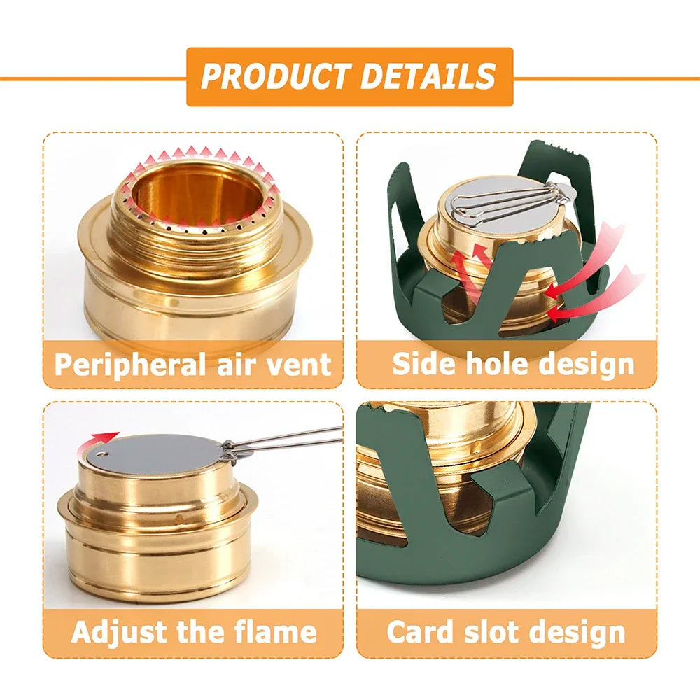 Portable Mini Spirit Burner Alcohol Stove Ultralight Brass Camping Cooking Stove for Outdoor Backpacking Hiking Camping Furnace