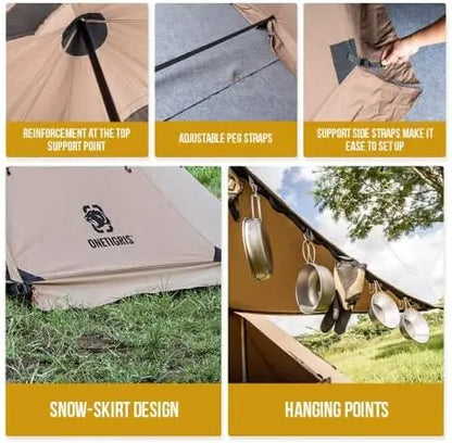 Canvas Hot Tent with Stove Jack, Wind-Proof Fire-Retardant, Durable 4 Season Camping Pyramid  Tent for