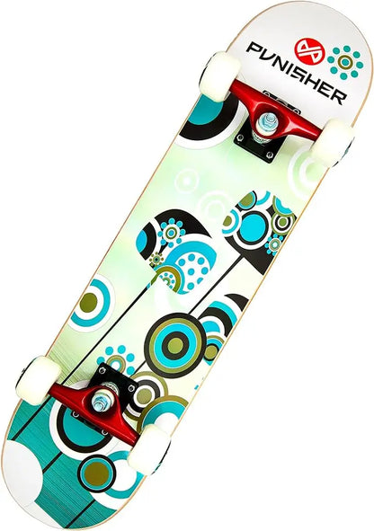 Punisher Girls Skateboard Complete with 31.5" x 7.75" Double Kick Concave Deck Canadian Maple ABEC-7 Bearings