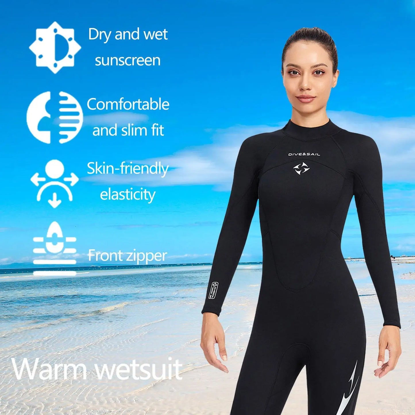 Summer Women Wetsuit Full Bodysuit 3mm Round Neck Diving Suit Stretchy Swimming Surfing Snorkeling Kayaking Sports Clothing