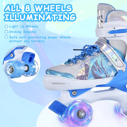 TOMSHOO Roller Skates for Girls Adjustable 4 Wheel Skates with All Wheels LED Roller Skates for Kids Children Beginners Birthday