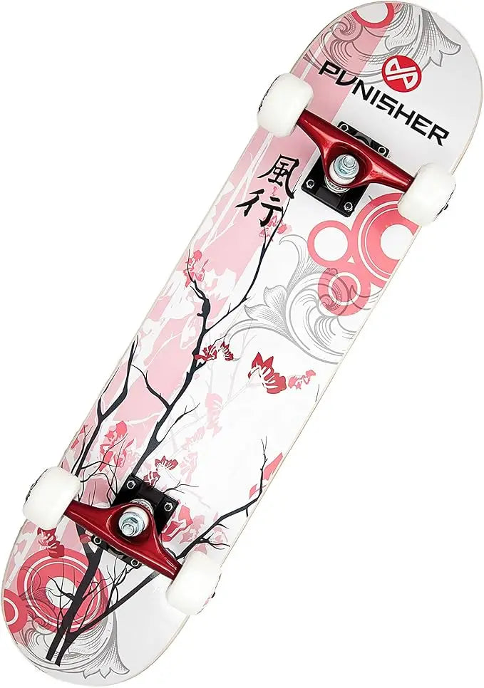 Punisher Girls Skateboard Complete with 31.5" x 7.75" Double Kick Concave Deck Canadian Maple ABEC-7 Bearings