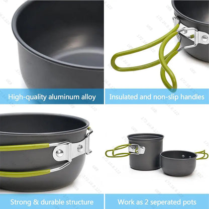 Camping Cookware Kit Ultralight Camping Pot Set Outdoor Cooking Tableware for Hiking Trekking Picnic Fishing Mountaineering