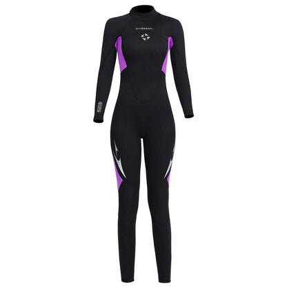 Summer Women Wetsuit Full Bodysuit 3mm Round Neck Diving Suit Stretchy Swimming Surfing Snorkeling Kayaking Sports Clothing