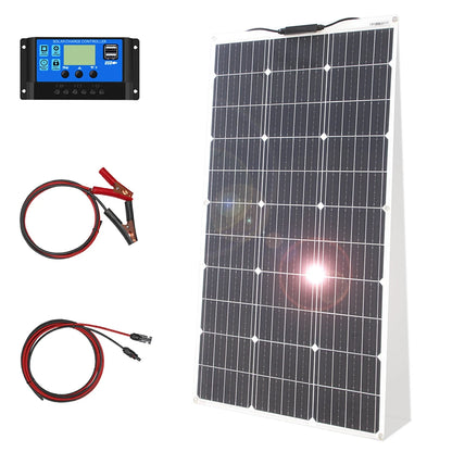 12V Flexible Solar Panel Kit 100W 200W Monocrystalline Waterproof with Controller for RV Camping Outdoor