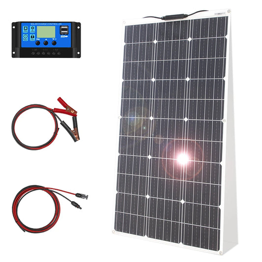 12V Flexible Solar Panel Kit 100W 200W Monocrystalline Waterproof with Controller for RV Camping Outdoor