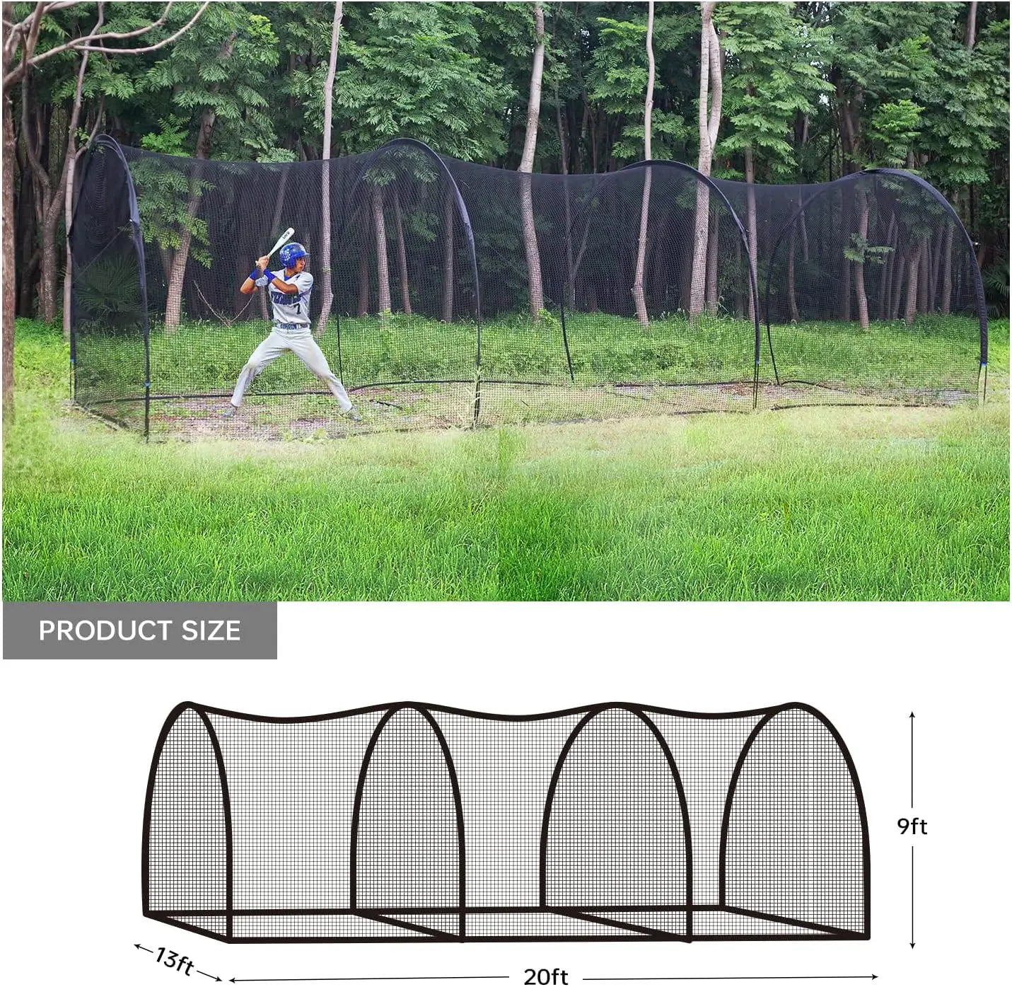 Batting Cage Net and Frame, Baseball & Softball Hitting Cage Netting for Pitching Training in The Backyard - with Pitching Backs