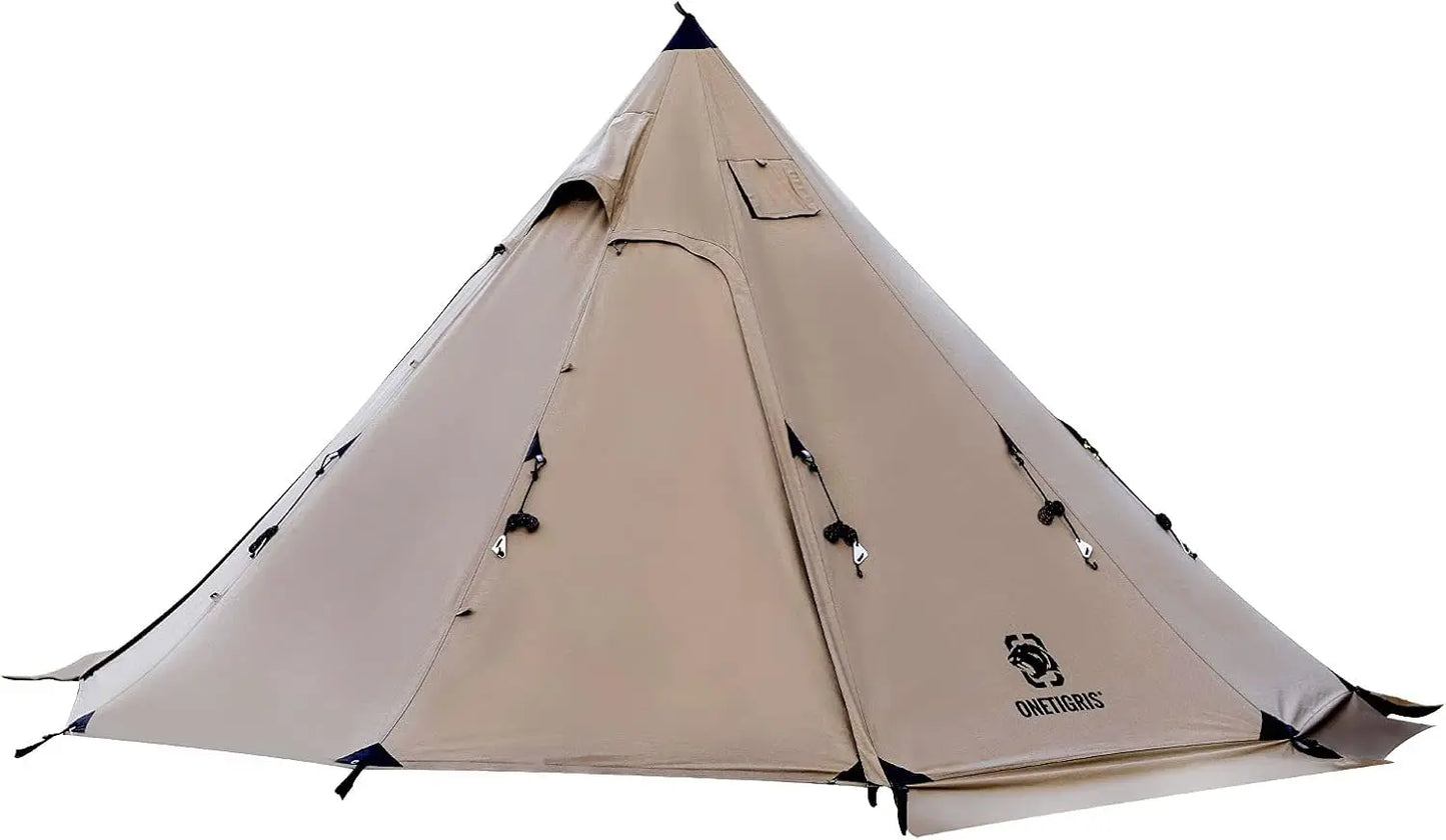 Canvas Hot Tent with Stove Jack, Wind-Proof Fire-Retardant, Durable 4 Season Camping Pyramid  Tent for