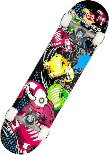 Punisher Girls Skateboard Complete with 31.5" x 7.75" Double Kick Concave Deck Canadian Maple ABEC-7 Bearings