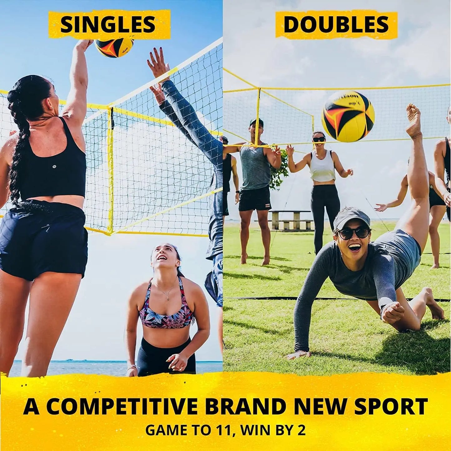 Quick Assemble 4 Square Volleyball Game Set for Adults and Kids with Volleyball Net, Backpack and Ball for Outdoor Games