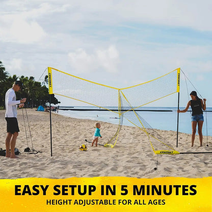 Quick Assemble 4 Square Volleyball Game Set for Adults and Kids with Volleyball Net, Backpack and Ball for Outdoor Games