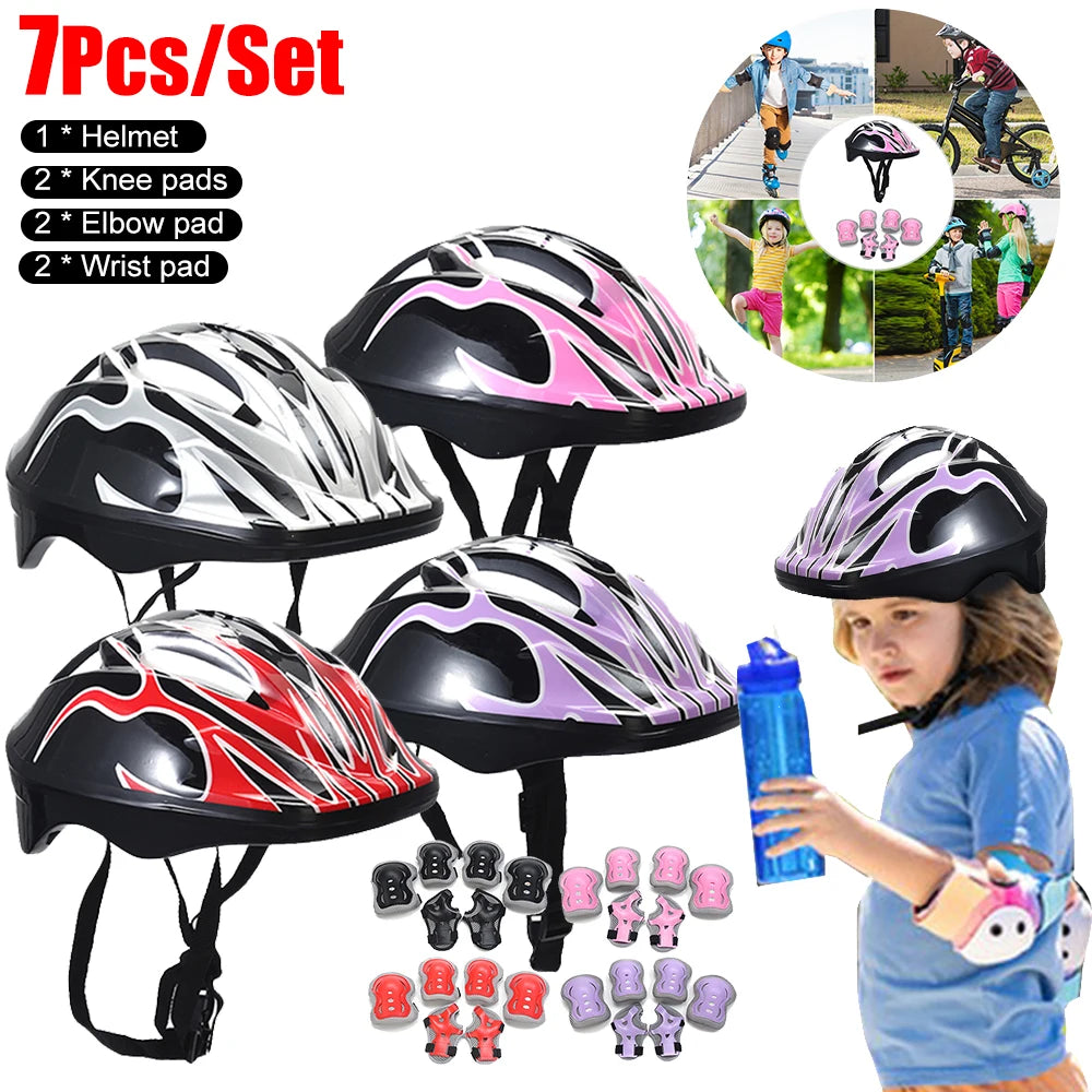 7Pcs Roller Skating Kids Boy Girl Safety Helmet Knee Elbow Pad Sets Cycling Skate Bicycle Scooter Helmet Protection Safety Guard