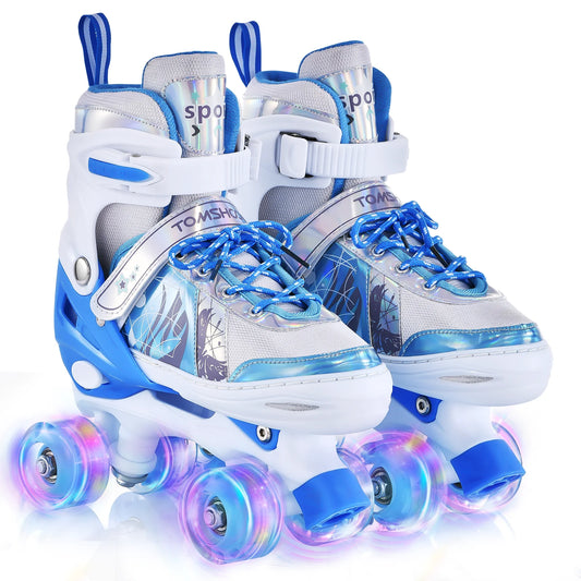 TOMSHOO Roller Skates for Girls Adjustable 4 Wheel Skates with All Wheels LED Roller Skates for Kids Children Beginners Birthday