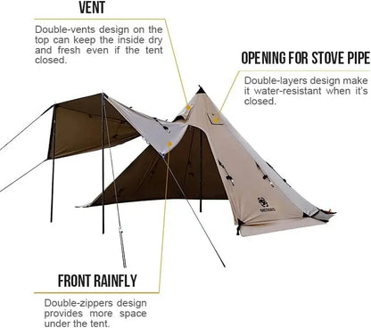 Canvas Hot Tent with Stove Jack, Wind-Proof Fire-Retardant, Durable 4 Season Camping Pyramid  Tent for