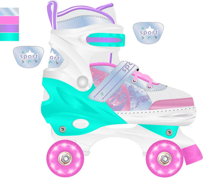 TOMSHOO Roller Skates for Girls Adjustable 4 Wheel Skates with All Wheels LED Roller Skates for Kids Children Beginners Birthday