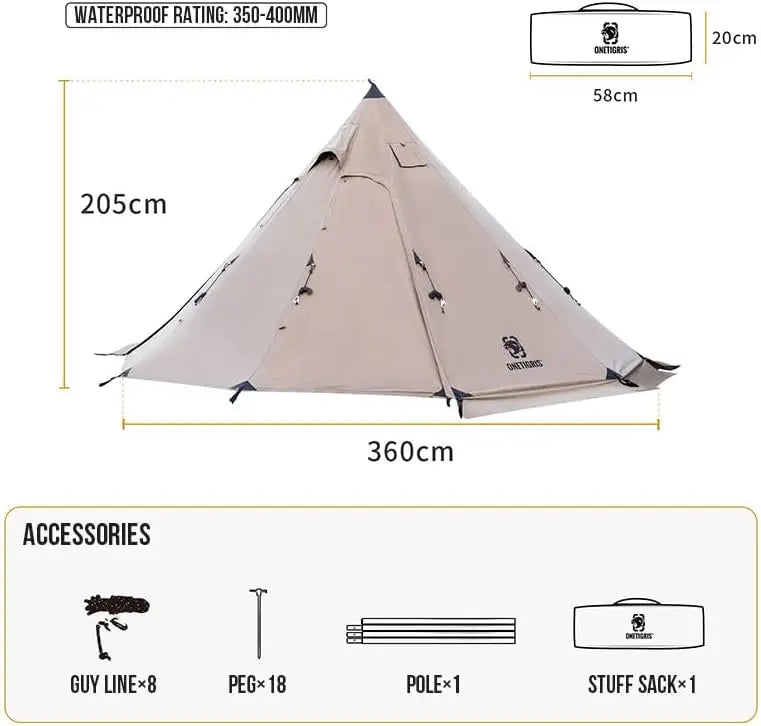 Canvas Hot Tent with Stove Jack, Wind-Proof Fire-Retardant, Durable 4 Season Camping Pyramid  Tent for