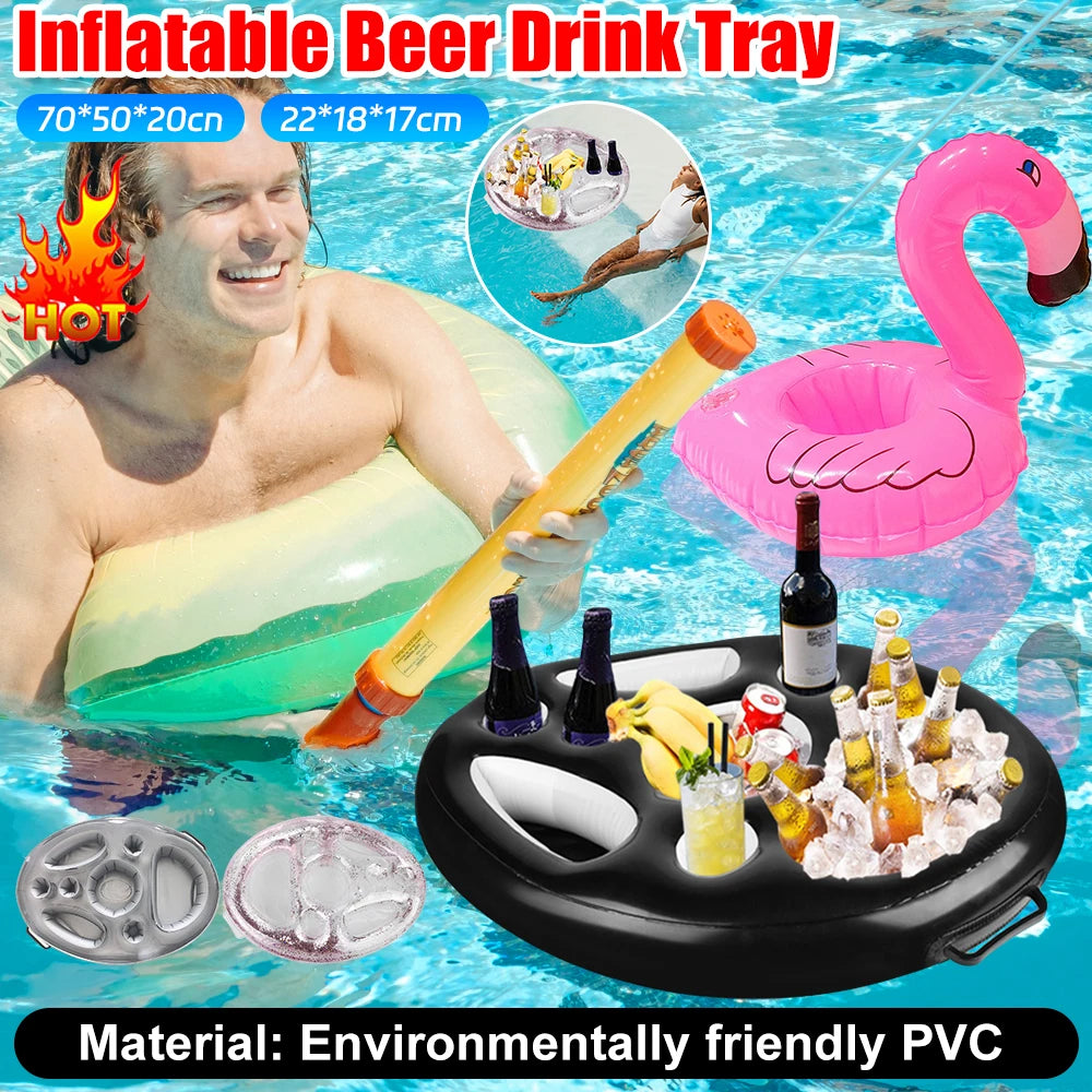 Swimming Pool Float Beer Table Cooler Table Bar Tray Inflatable Cup Holder Phone Pad Swimming Pool Mattress Food Drink Holder