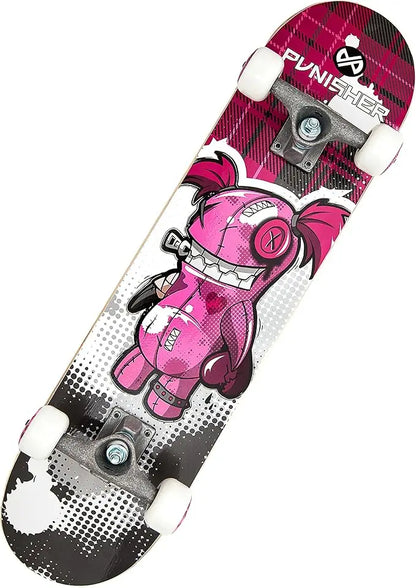 Punisher Girls Skateboard Complete with 31.5" x 7.75" Double Kick Concave Deck Canadian Maple ABEC-7 Bearings