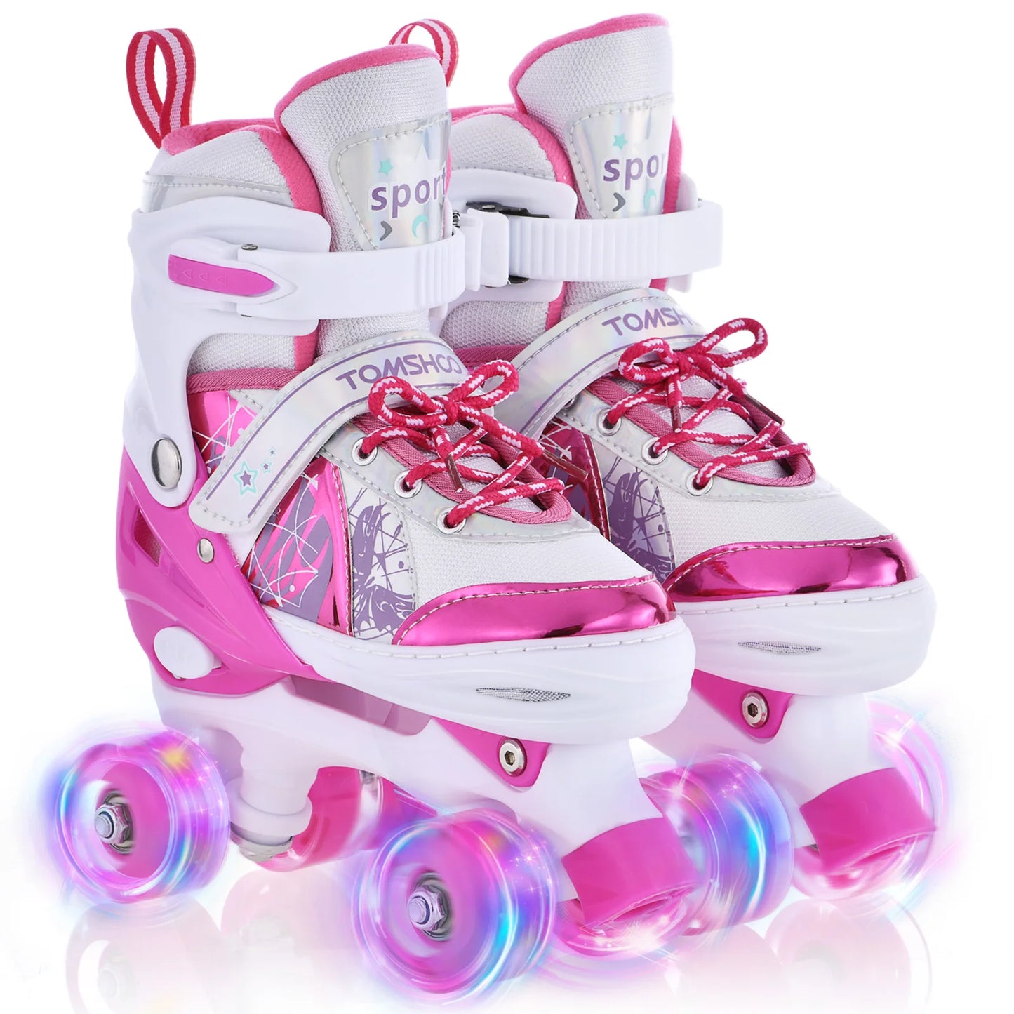 TOMSHOO Roller Skates for Girls Adjustable 4 Wheel Skates with All Wheels LED Roller Skates for Kids Children Beginners Birthday