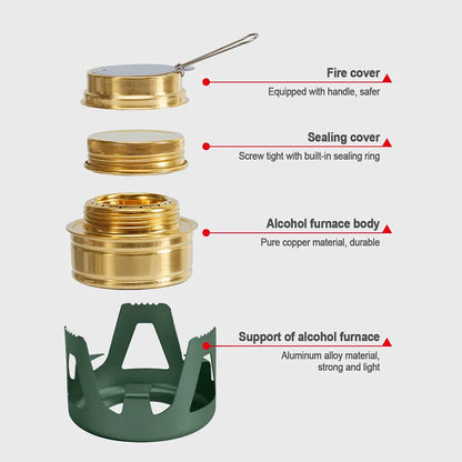 Portable Mini Spirit Burner Alcohol Stove Ultralight Brass Camping Cooking Stove for Outdoor Backpacking Hiking Camping Furnace