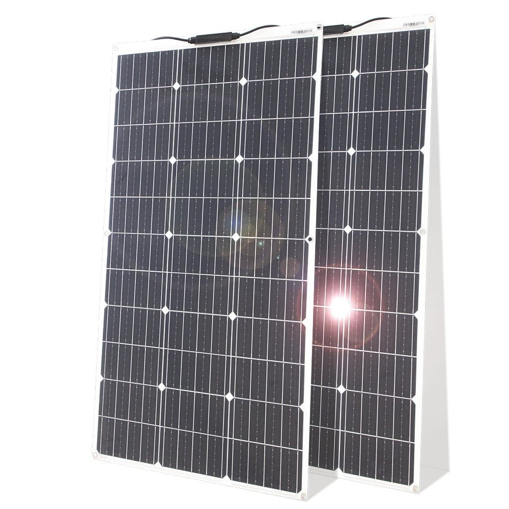 12V Flexible Solar Panel Kit 100W 200W Monocrystalline Waterproof with Controller for RV Camping Outdoor