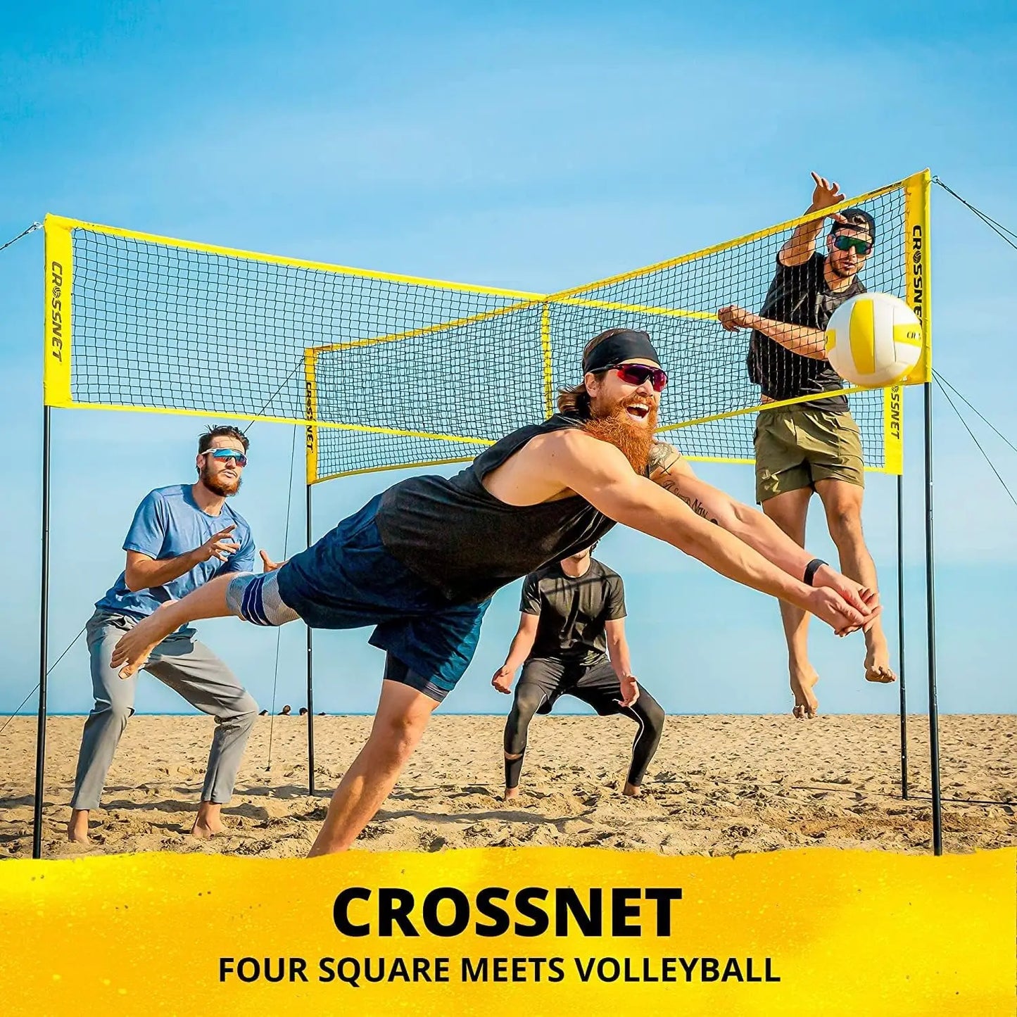 Quick Assemble 4 Square Volleyball Game Set for Adults and Kids with Volleyball Net, Backpack and Ball for Outdoor Games