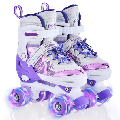 TOMSHOO Roller Skates for Girls Adjustable 4 Wheel Skates with All Wheels LED Roller Skates for Kids Children Beginners Birthday