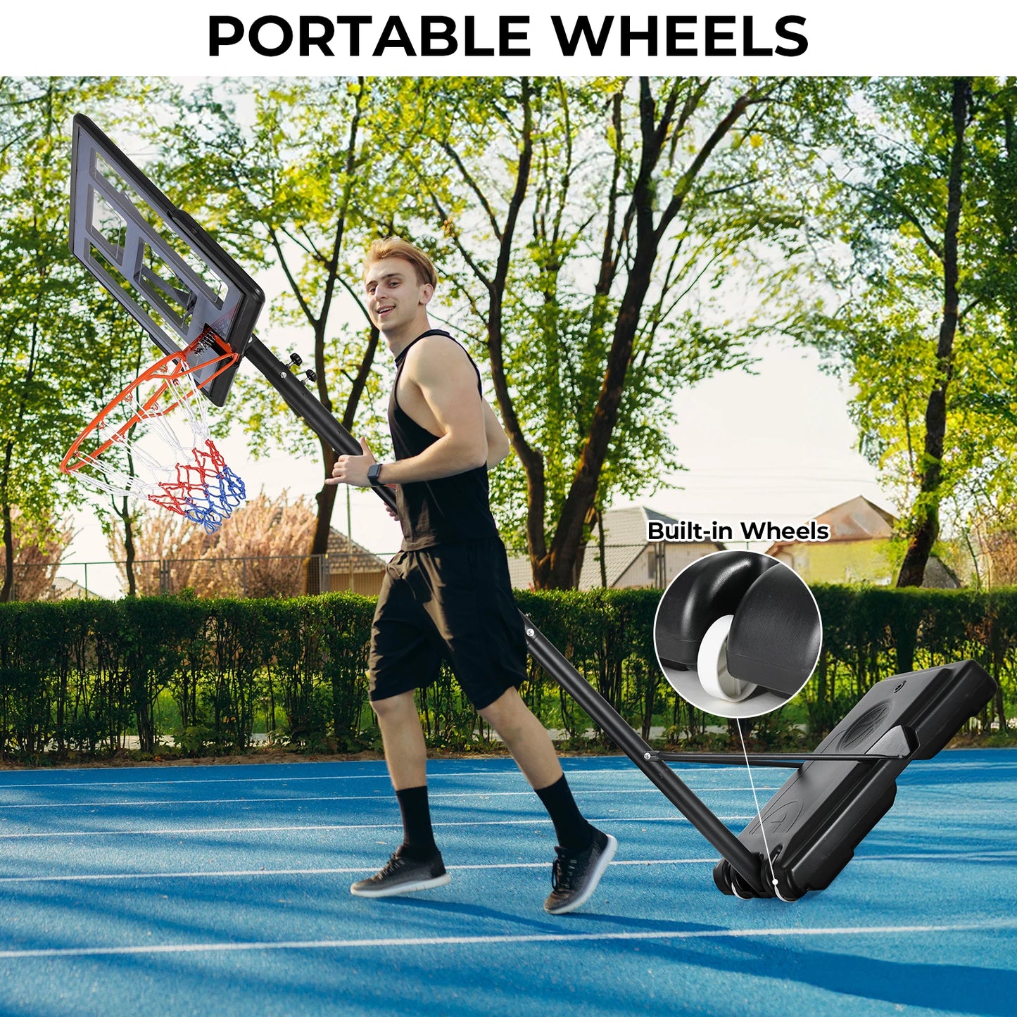 Basketball Hoop Outdoor, 4.4-10ft Adjustable Height Portable Basketball Goal, 44in Shatterproof Backboard