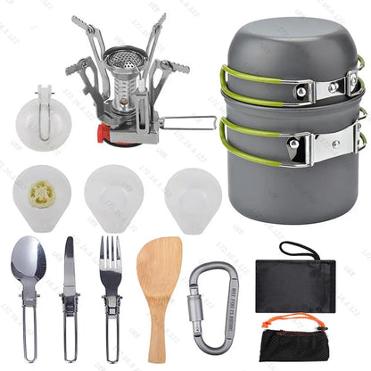 Camping Cookware Kit Ultralight Camping Pot Set Outdoor Cooking Tableware for Hiking Trekking Picnic Fishing Mountaineering