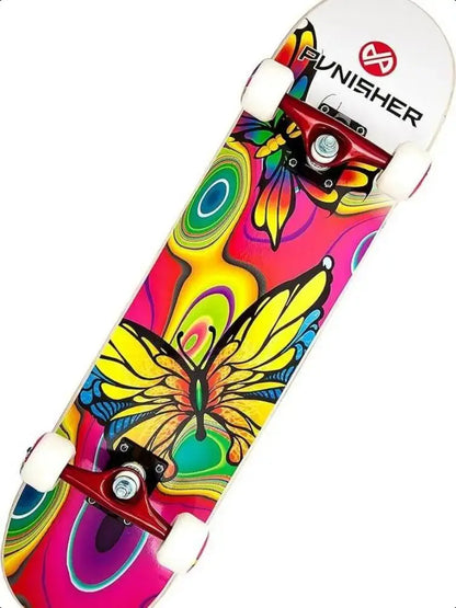 Punisher Girls Skateboard Complete with 31.5" x 7.75" Double Kick Concave Deck Canadian Maple ABEC-7 Bearings