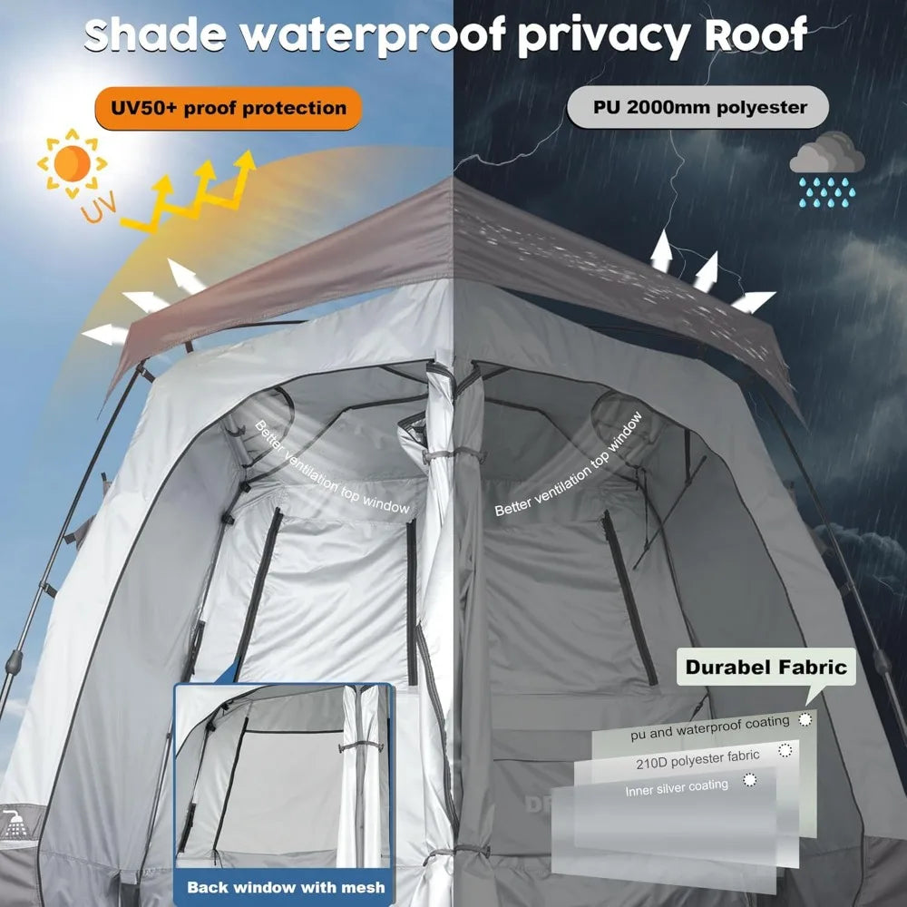 Deluxe Camping Shower/Bathroom Tent with Floor Drain Design