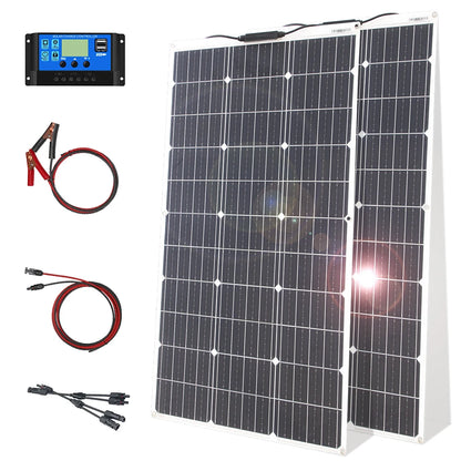 12V Flexible Solar Panel Kit 100W 200W Monocrystalline Waterproof with Controller for RV Camping Outdoor