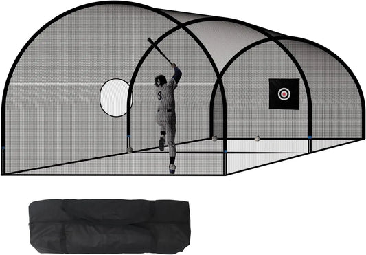 Batting Cage Net and Frame, Baseball & Softball Hitting Cage Netting for Pitching Training in The Backyard - with Pitching Backs