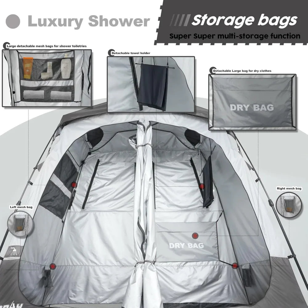 Deluxe Camping Shower/Bathroom Tent with Floor Drain Design