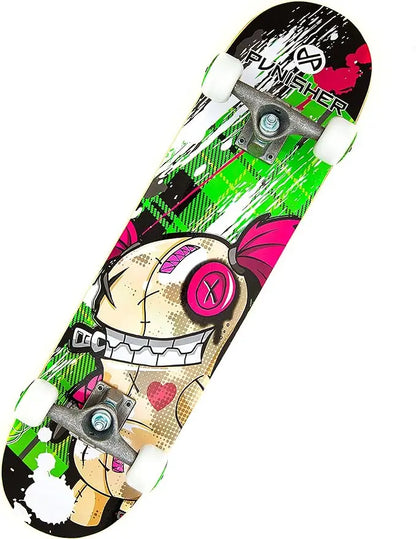 Punisher Girls Skateboard Complete with 31.5" x 7.75" Double Kick Concave Deck Canadian Maple ABEC-7 Bearings