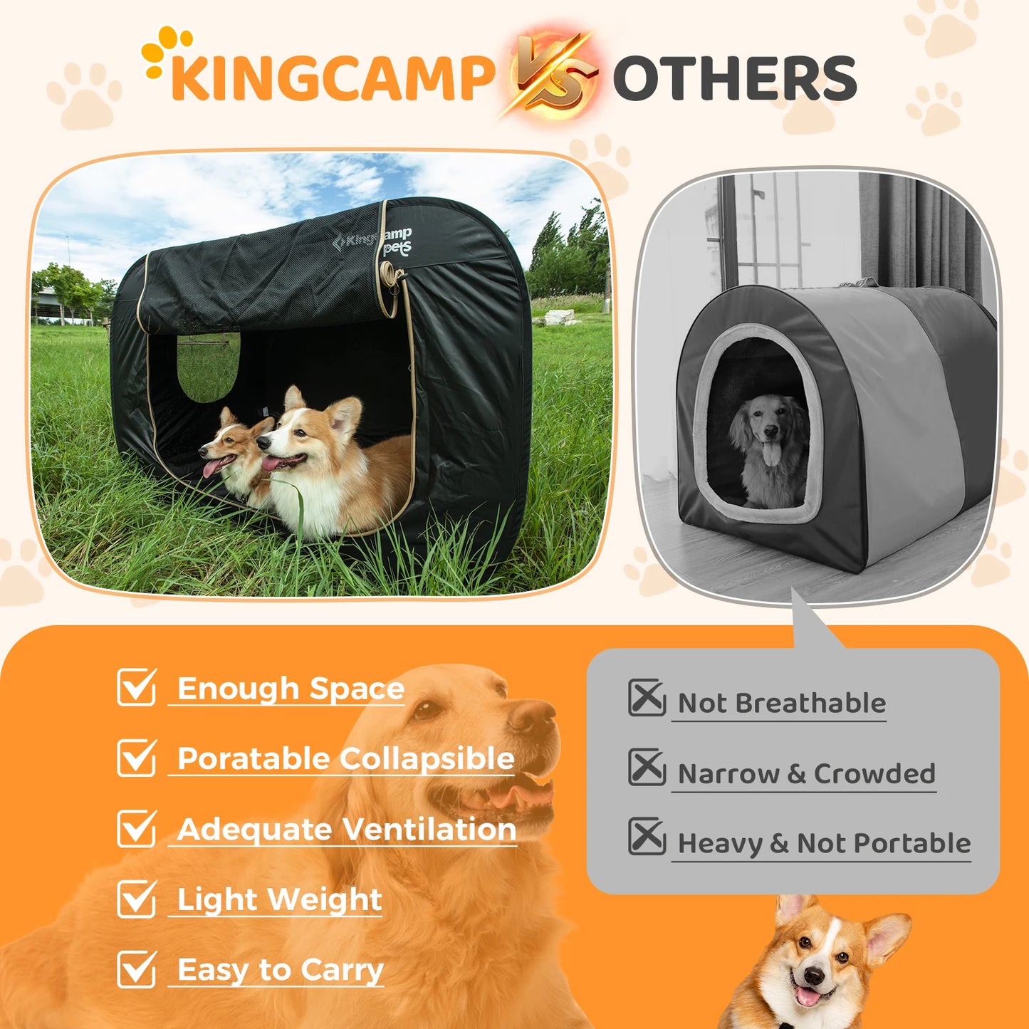 KingCamp Large Dog Tent, Foldable Pet Play Tent With Carrying Bag, Portable Cat Bunny Tent For Indoor/Outdoor Travel Camping Use