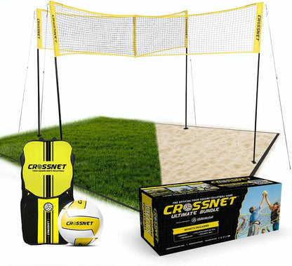 Quick Assemble 4 Square Volleyball Game Set for Adults and Kids with Volleyball Net, Backpack and Ball for Outdoor Games